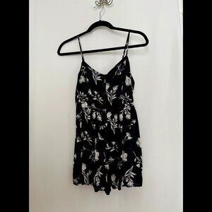 Urban Outfitters Poppy Sweetheart Black Floral Print Button Up Romper, Small
